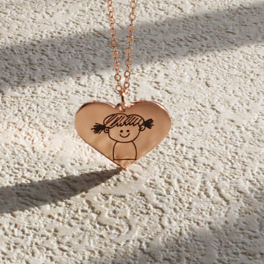 Personalized Heart-Shaped Pendant Kids' Drawing Silver Necklace