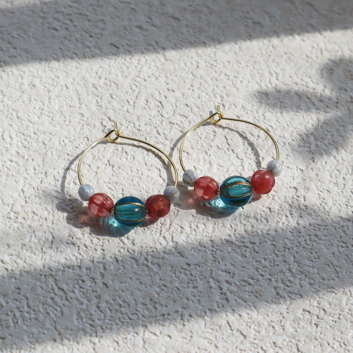 Vibrant Bead Hoop Earrings – Blue, Pink, and Sky Hues Beads