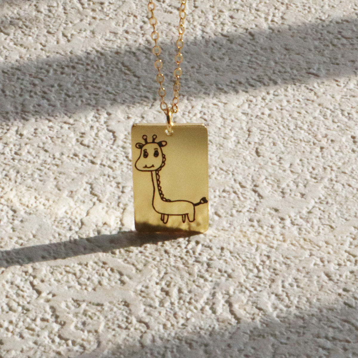 Unique Rectangular Pendant Silver Necklace with Children’s Drawing Customization