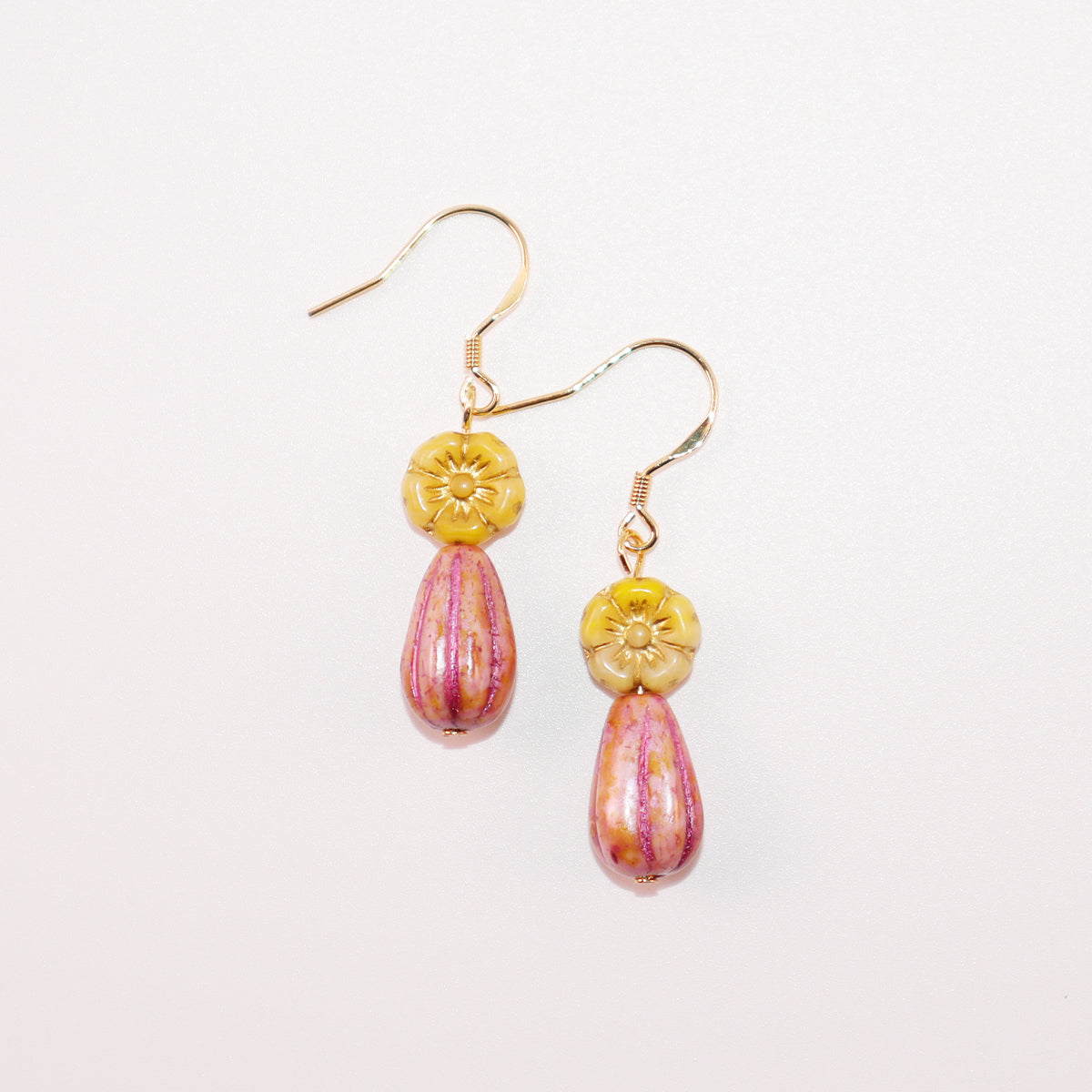 Floral Beaded Earrings – Yellow and Pink Glass Beads
