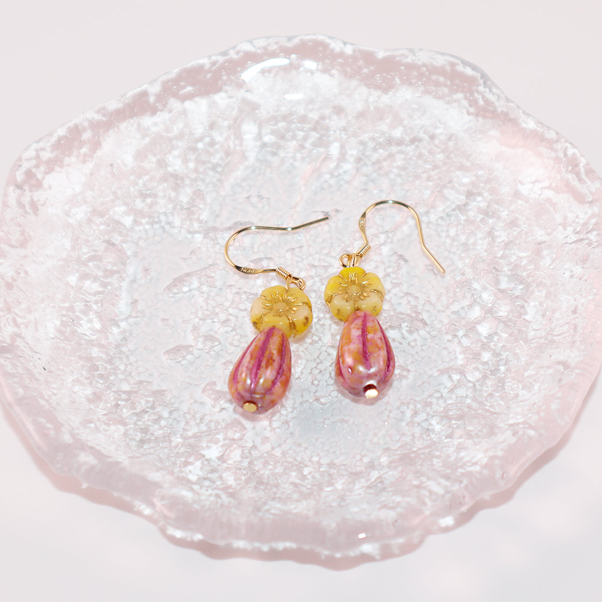 Floral Beaded Earrings – Yellow and Pink Glass Beads