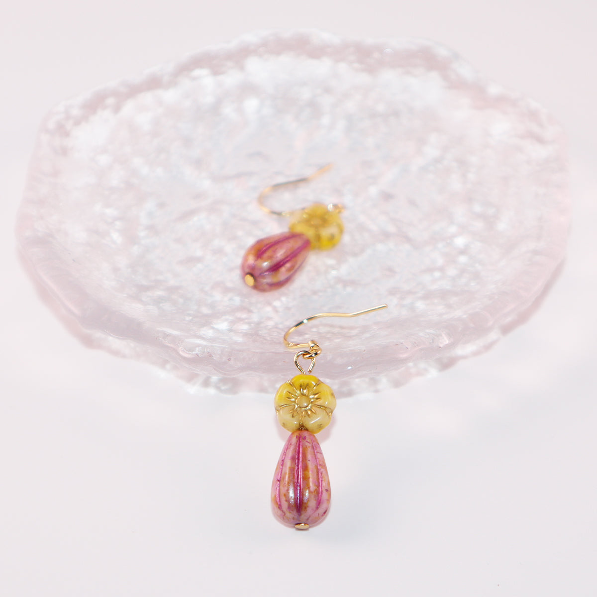 Floral Beaded Earrings – Yellow and Pink Glass Beads