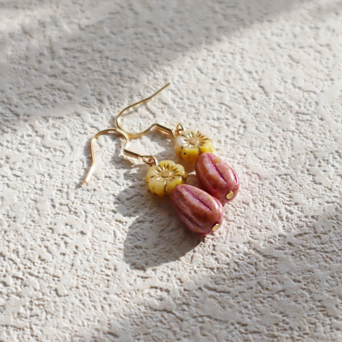 Floral Beaded Earrings – Yellow and Pink Glass Beads