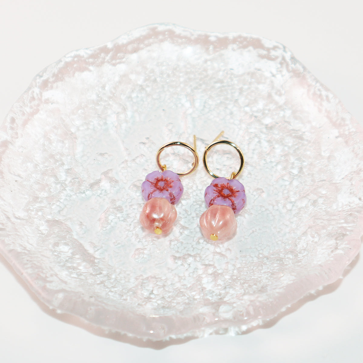 Flower Beaded Stud Earrings – Pink and Lilac Beads