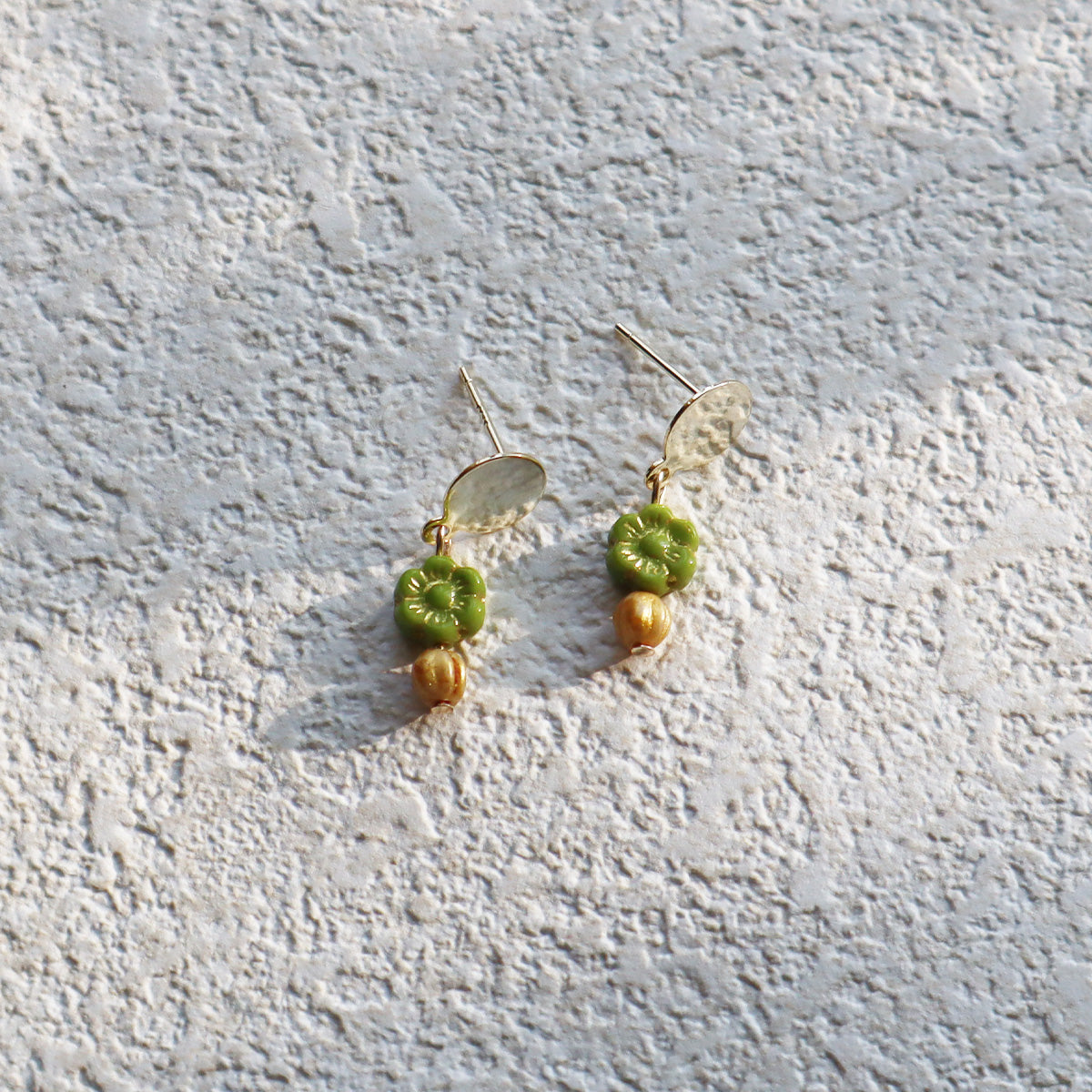 Green and Gold Stud Earrings – Tiny Beaded Studs