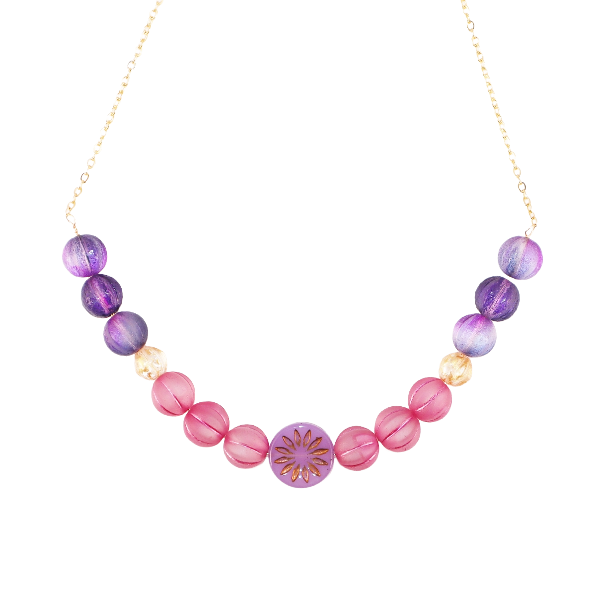 Artistic Handmade Necklace with Purple and Pink Beads