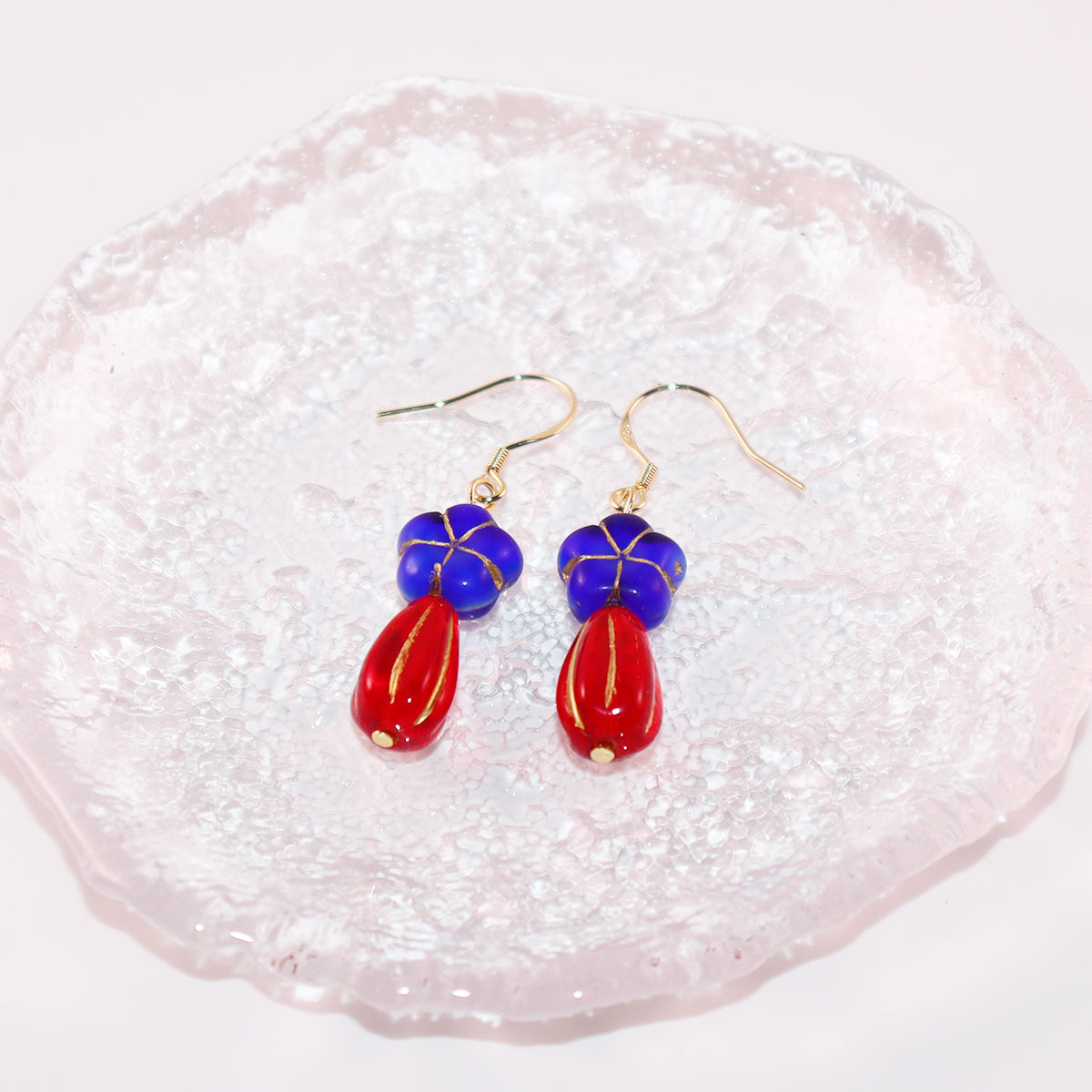 Royal Blue Flower Beaded Earrings – Royal Blue and Red Beads
