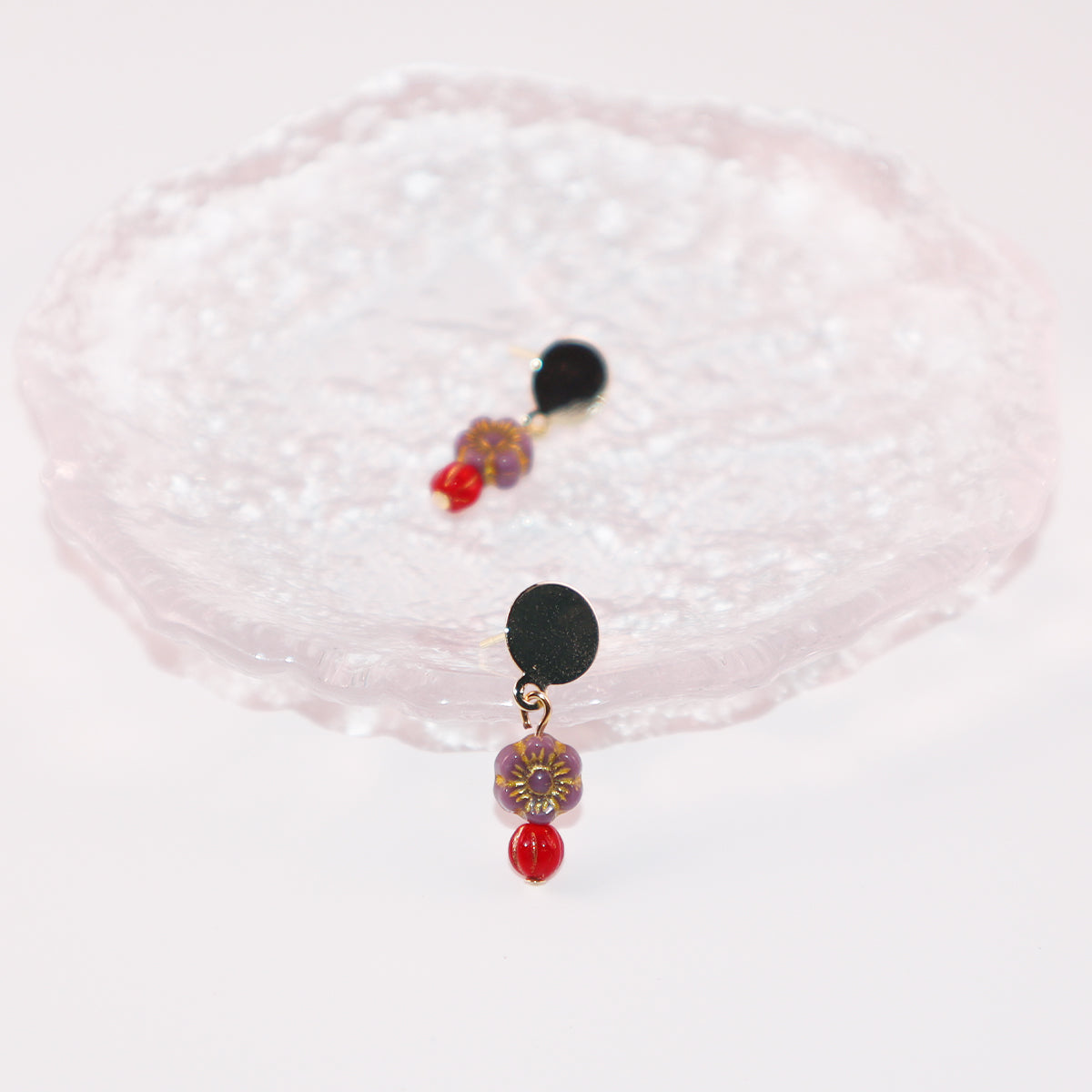 Tiny Beaded Stud Earrings – Red and Purple Mini Beads