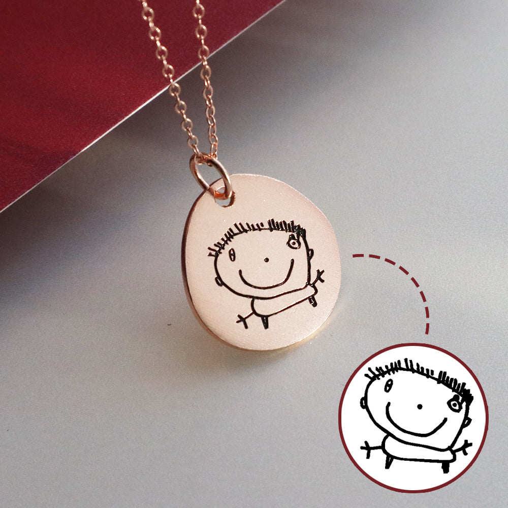 Custom Irregular Pendant Silver Necklace with Child's Artwork