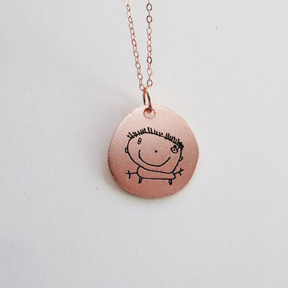 Custom Irregular Pendant Silver Necklace with Child's Artwork