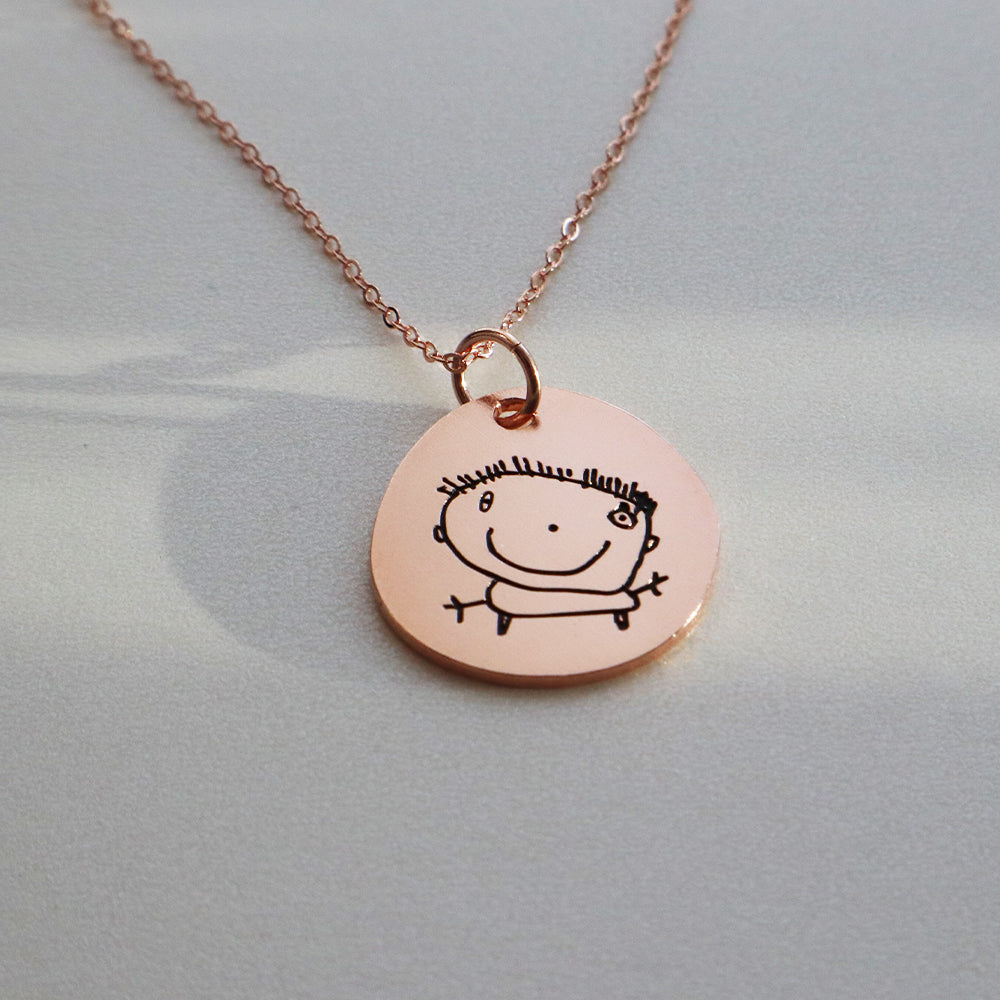 Custom Irregular Pendant Silver Necklace with Child's Artwork