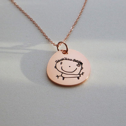 Custom Irregular Pendant Silver Necklace with Child's Artwork