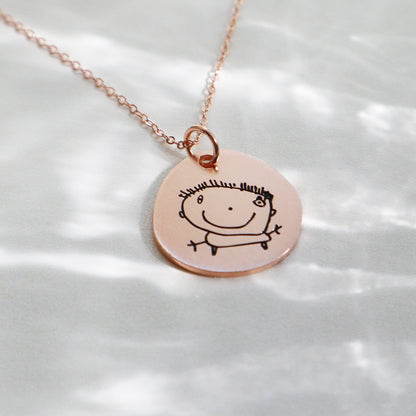 Custom Irregular Pendant Silver Necklace with Child's Artwork