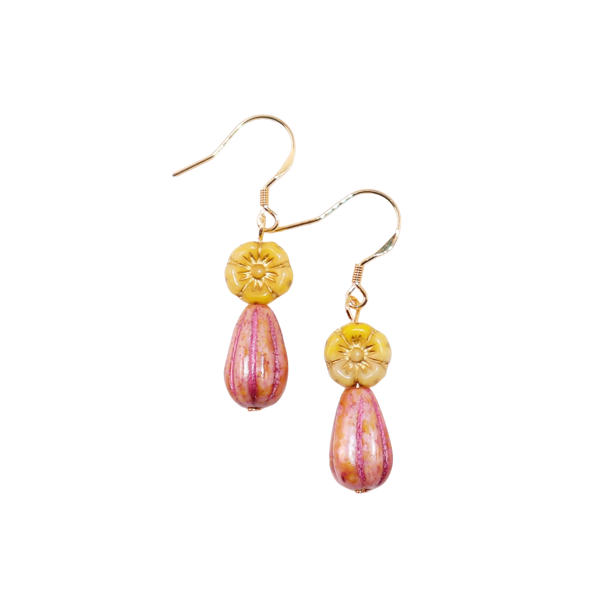 Floral Beaded Earrings – Yellow and Pink Glass Beads