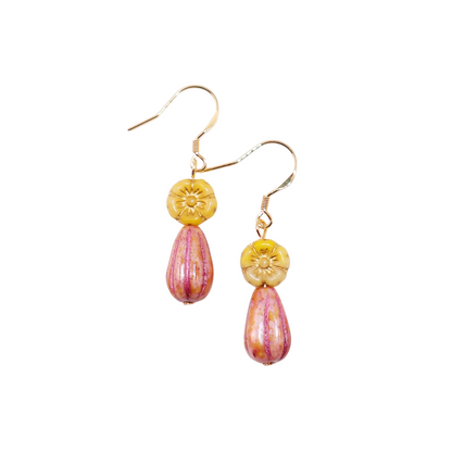 Floral Beaded Earrings – Yellow and Pink Glass Beads