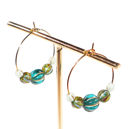 Beaded Hoop Earrings – Three Green Tones