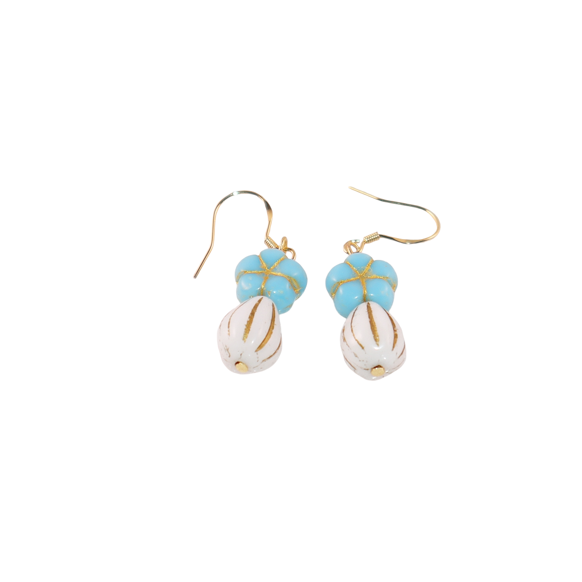 Blue Beaded Flower Earrings – Blue and White  Beads