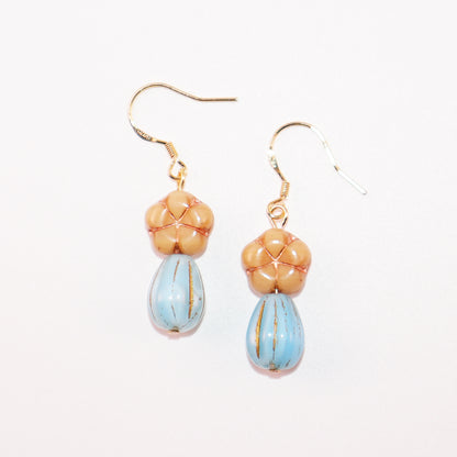 Champagne Floral Earrings – Blue Beaded Accents