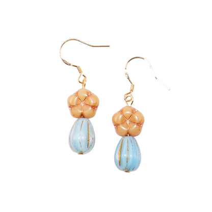 Champagne Floral Earrings – Blue Beaded Accents