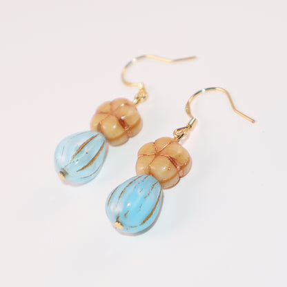 Champagne Floral Earrings – Blue Beaded Accents