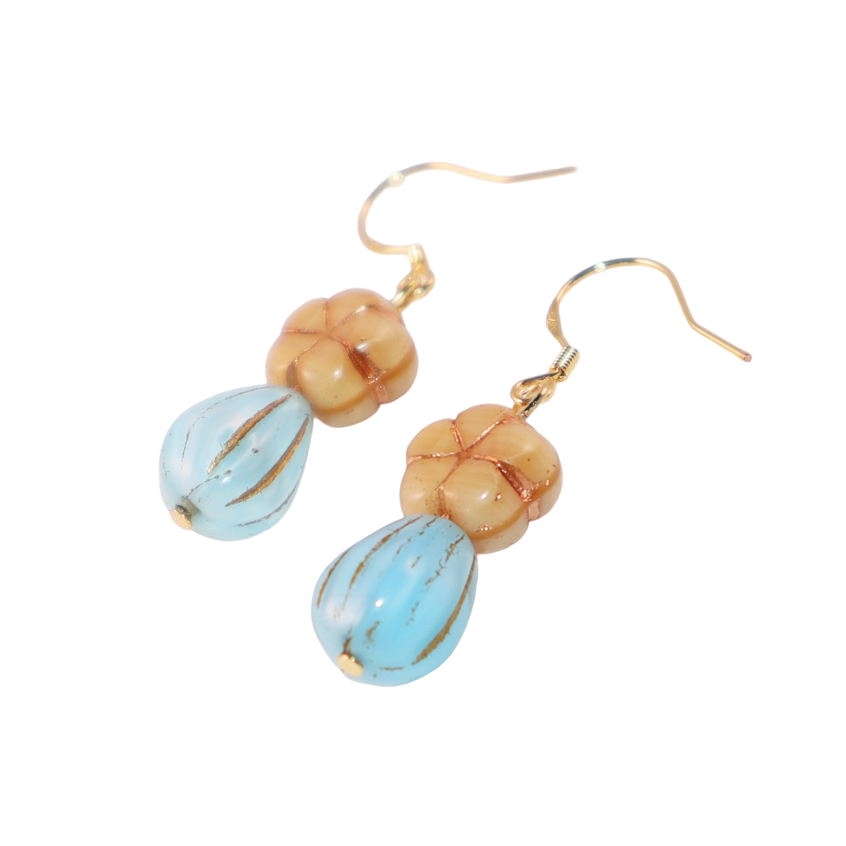 Champagne Floral Earrings – Blue Beaded Accents
