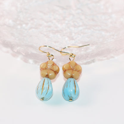 Champagne Floral Earrings – Blue Beaded Accents