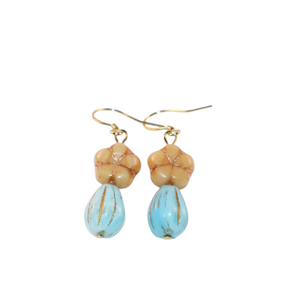 Champagne Floral Earrings – Blue Beaded Accents