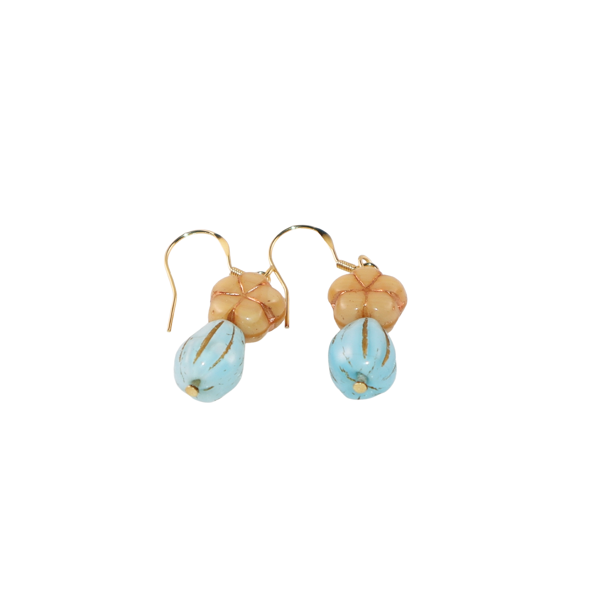 Champagne Floral Earrings – Blue Beaded Accents