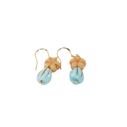 Champagne Floral Earrings – Blue Beaded Accents