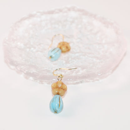 Champagne Floral Earrings – Blue Beaded Accents