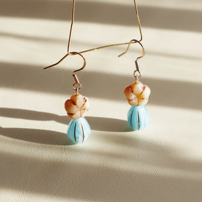 Champagne Floral Earrings – Blue Beaded Accents