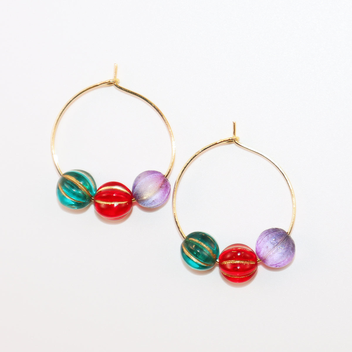 Colorful Hoop Earrings – Purple, Red, Green Beads