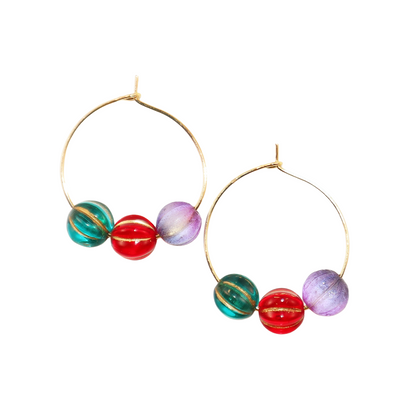 Colorful Hoop Earrings – Purple, Red, Green Beads
