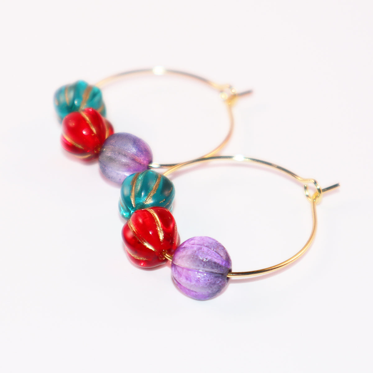 Colorful Hoop Earrings – Purple, Red, Green Beads