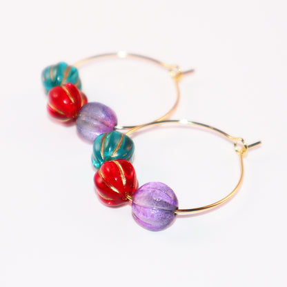 Colorful Hoop Earrings – Purple, Red, Green Beads