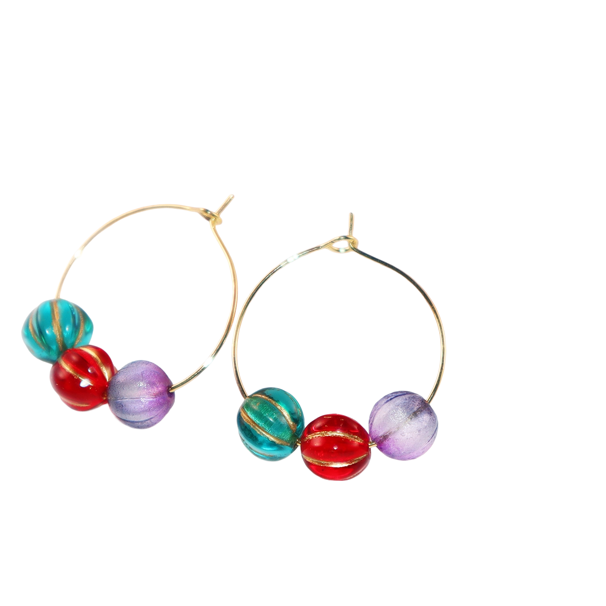 Colorful Hoop Earrings – Purple, Red, Green Beads