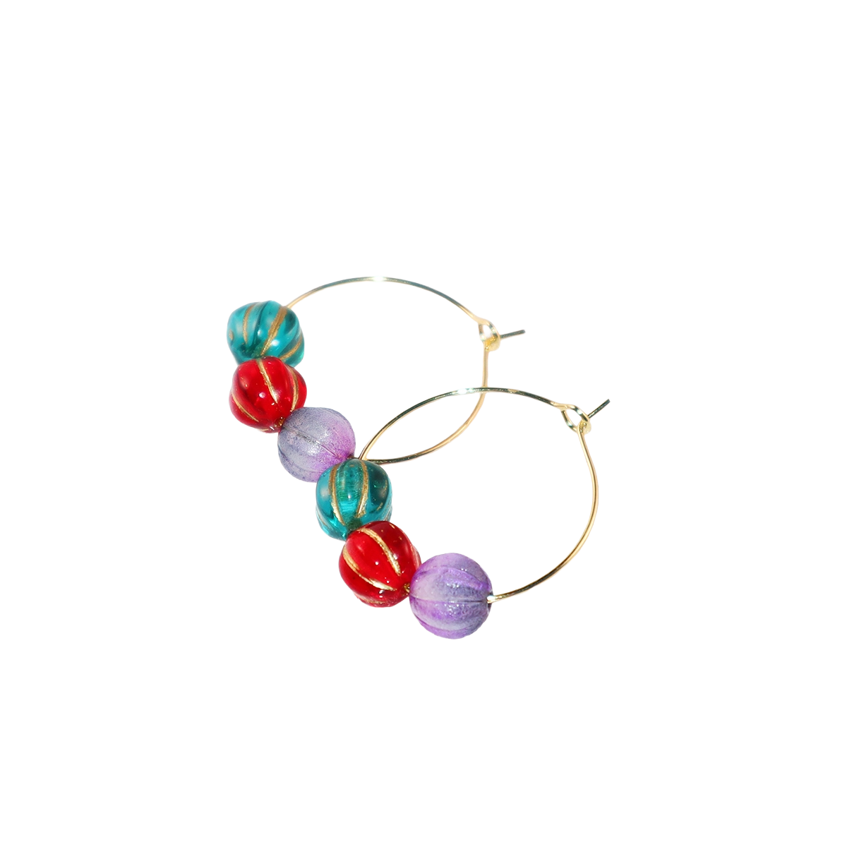 Colorful Hoop Earrings – Purple, Red, Green Beads