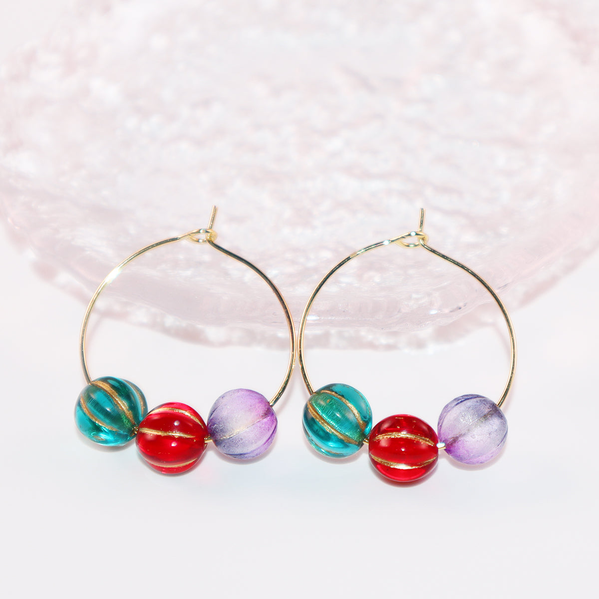 Colorful Hoop Earrings – Purple, Red, Green Beads