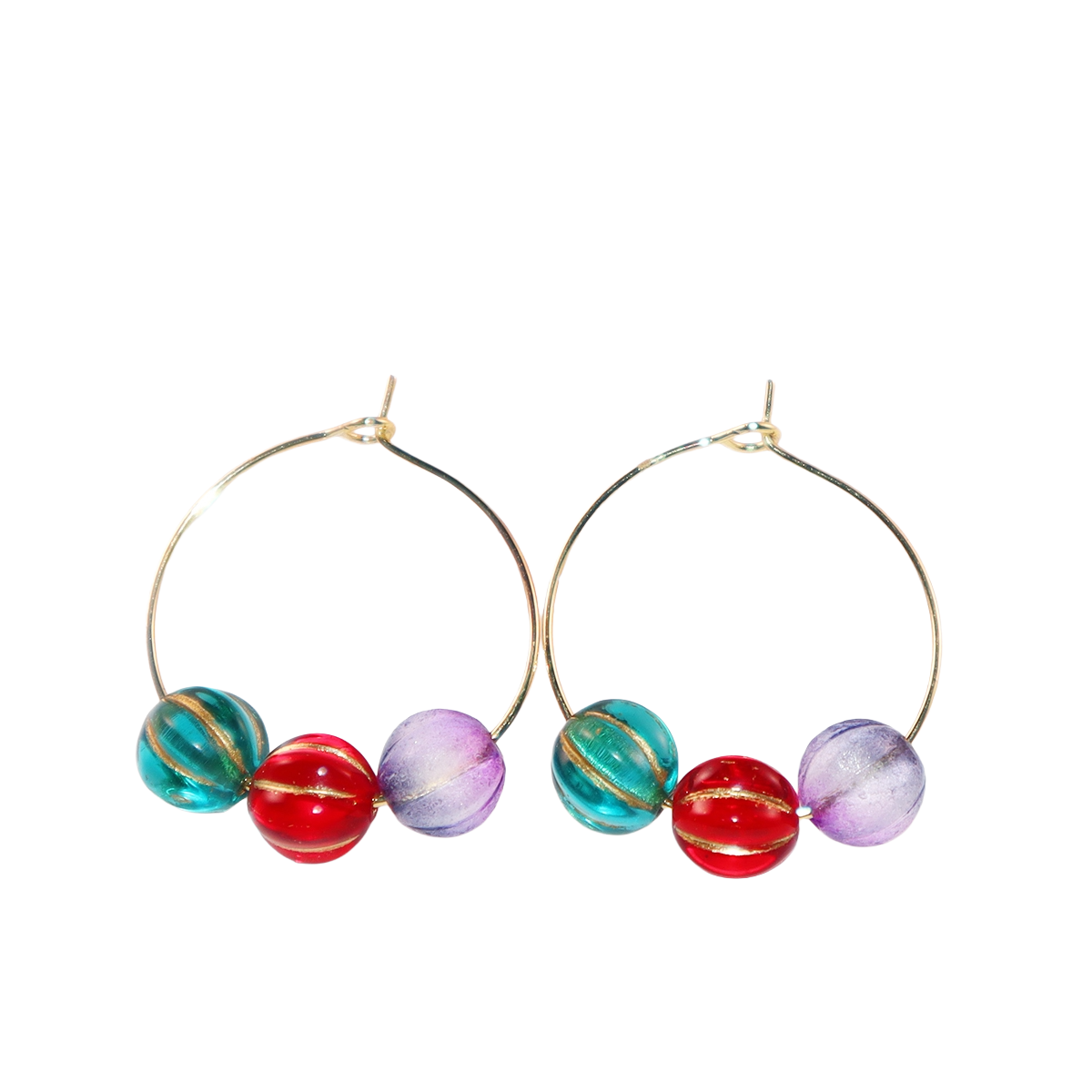 Colorful Hoop Earrings – Purple, Red, Green Beads