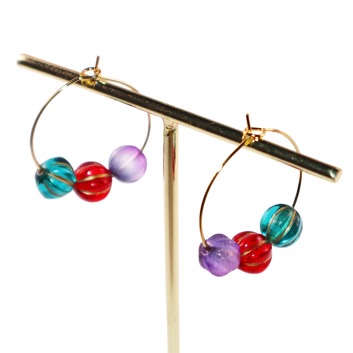 Colorful Hoop Earrings – Purple, Red, Green Beads
