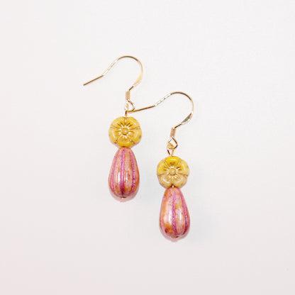 Floral Beaded Earrings – Yellow and Pink Glass Beads
