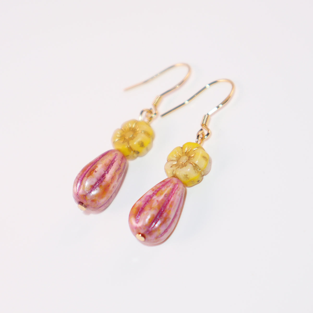 Floral Beaded Earrings – Yellow and Pink Glass Beads