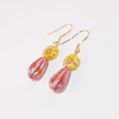 Floral Beaded Earrings – Yellow and Pink Glass Beads