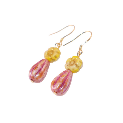 Floral Beaded Earrings – Yellow and Pink Glass Beads