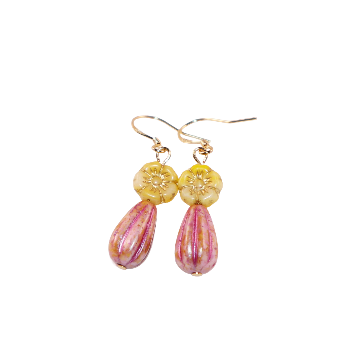 Floral Beaded Earrings – Yellow and Pink Glass Beads