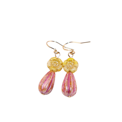 Floral Beaded Earrings – Yellow and Pink Glass Beads