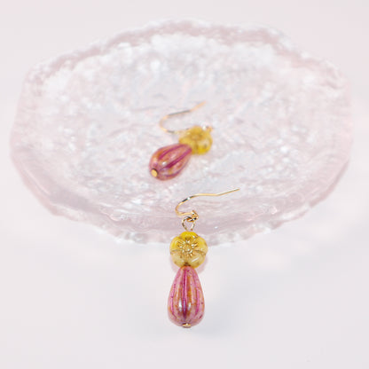 Floral Beaded Earrings – Yellow and Pink Glass Beads