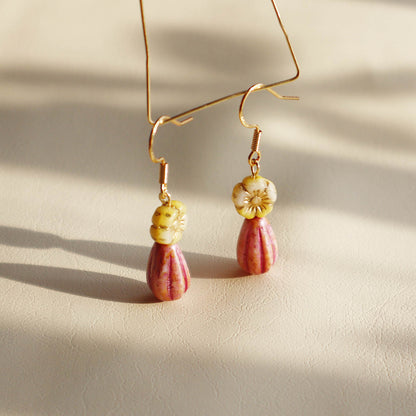 Floral Beaded Earrings – Yellow and Pink Glass Beads