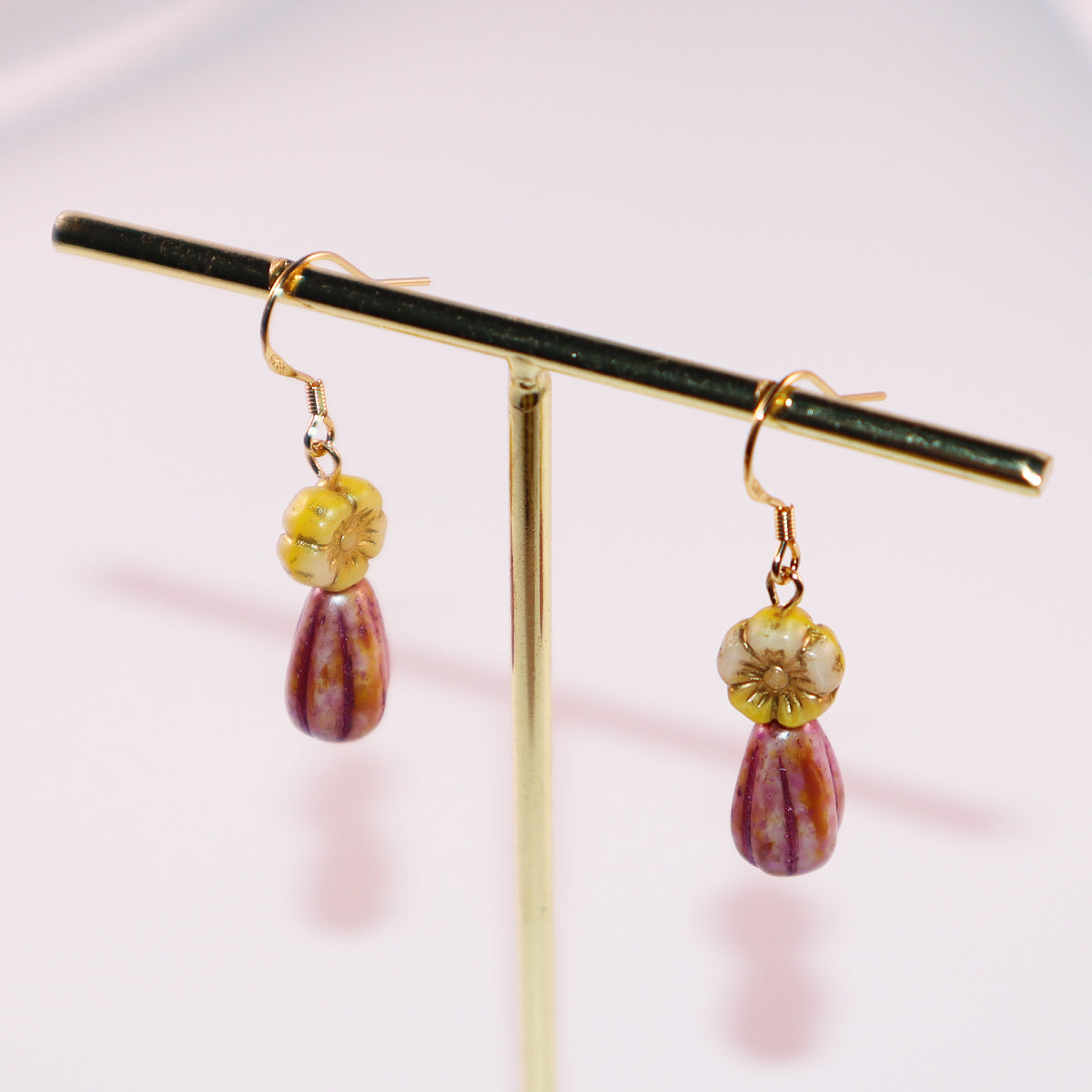 Floral Beaded Earrings – Yellow and Pink Glass Beads