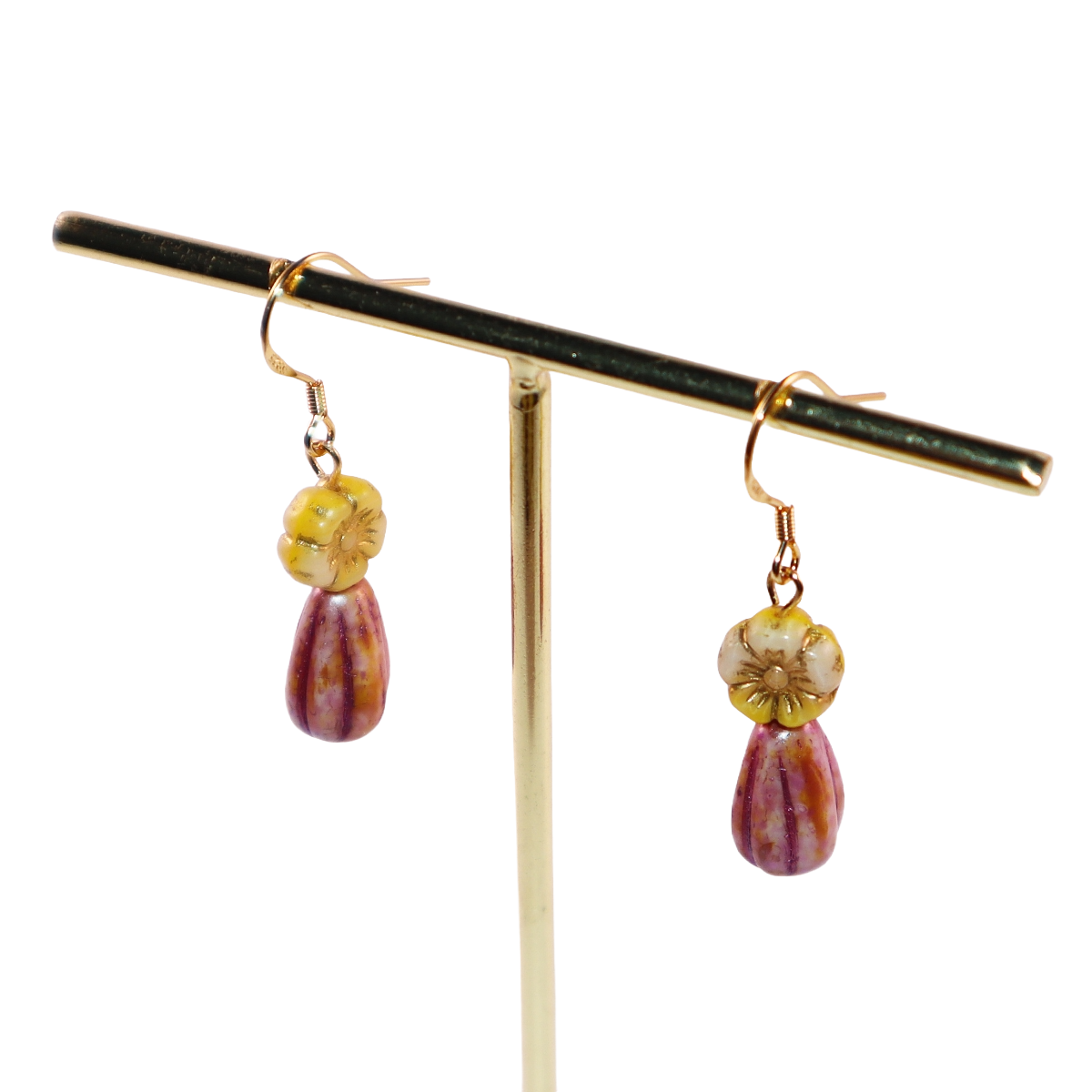 Floral Beaded Earrings – Yellow and Pink Glass Beads